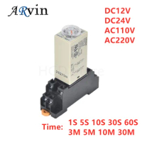 1Set H3Y-2 DC 12V 24V /AC 110V 220V Delay Timer Time Relay 0-1s 5s 10s 30s 60second 0-30Minute with 