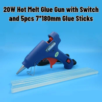 20W Mini Hot Melt Glue Gun Electric Heat Temperature Gun Repair Tool Set with Switch and 5pcs Transparent Glue Stick