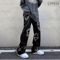 CPMAX 十字架街頭褲 率性街頭長褲 牛仔長褲 復古字母直筒嘻哈牛仔褲 寬鬆休閒牛仔褲 長褲男 嘻哈 復古【P131】