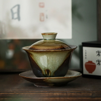 手工柴燒蓋碗家用泡茶不燙手單個陶瓷復古功夫茶具茶杯帶蓋大茶碗