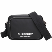 BURBERRY 巴寶莉 Paddy 徽標尼龍帆布斜背郵差包(黑色)