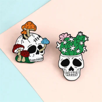 Creative Bones Skeleton Brooch Punk Gothic Cactus Mushroom Skull Enamel Lapel Pin Denim Jackets Badge Dark Jewelry for Women Men