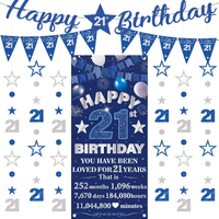 21st Birthday Decorations Banner Him - 9 Pcs Blue Silver Bday Kit | Happy 21st Bday Backdrop Trian