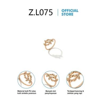 Cincin Rantai Emas Model Terbuka Gaya Retro Korea Untuk Aksesoris Perhiasan-Won Cincin Wanita 2 Daun