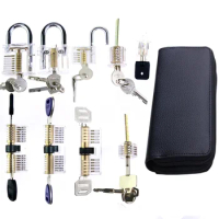 10 In 1 Lock Practice Set Pick Broken Key Remove Set with 9pcs Crystal Lock,Lock Gun,24pcs Bag Professional Lock Locksmith Tool