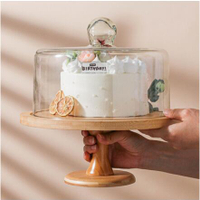 高腳蛋糕展示托盤玻璃罩甜品台擺件木架子北歐風生日點心架試吃盤
