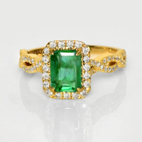 【似曾國際珠寶】現貨新款 IGI 黃色14K 1.40克拉 Emerald Cut 贊比亞祖母綠戒指(天然贊比亞祖母綠)
