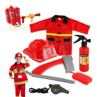 Fireman Costume Children's Tool Costume Halloween Role-playing Career Suit with Hat Axe Whistle Game Children's Water Gun Gift