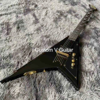 Custom JackSon V shape ebony fingerboard electric guitar in black color accept guitar and bass OEM