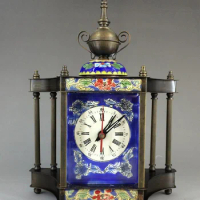 Antique clocks and watches collection antique mechanical watches pure copper European and American blue pattern seat clock home