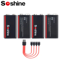 Soshine 9V 500mAh USB Lithium-ion Battery 500mAh Low Self-discharge Rechargeable Batteries 4-Year Shelf Life 4LED Power Display