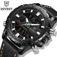 DIVEST Men Watch Top Brand Luxury Fashion Casual Sport Waterproof Quartz Date Clock Male Leather Wrist Watch Relogio Masculino