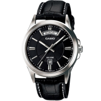 CASIO優雅奢華經典日曆星期皮帶腕錶(MTP-1381L-1A)黑面/39.9mm