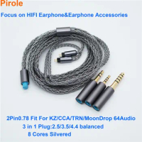 2pin 0.78 cable For 7N OCC IEM Cable graphene 3 in 1 Ear cord 8 cored High end AS10 ZS10ED16 ES4 ZS Earphone Cable Kz Moondrop
