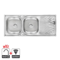 อ่างล้างจานฝัง 2 หลุม 1 ที่พัก DYNA HOME รุ่น DH12050B ขนาด 120 x 50 x 18 ซม. สีสเตนเลส