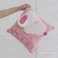 【HOYACASA 】x史努比聯名系列-暖暖兩用抱枕毯-櫻花粉
