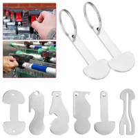 4PCS High-quality Beer Opener Shopping Cart Stainless Steel Shopping Trolley Token Key Ring Key Chains Trolley Remover