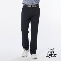 【Lynx Golf】男款日本進口布料口袋剪接造型織帶設計平口基本版休閒長褲-深藍色