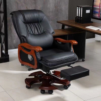 真皮老闆椅 真皮老闆椅商務總裁辦公椅子牛皮按摩實木大班椅可躺電腦椅家用