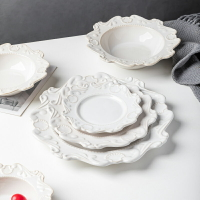 歐式西餐盤創意陶瓷湯盤個性意大利面盤早餐盤巴洛克風格浮雕盤子