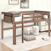 Sturdy Construction and Safety Guaranteed bed，Wood Twin Size Loft Bed with Hanging Clothes Racks, White Rustic Natural
