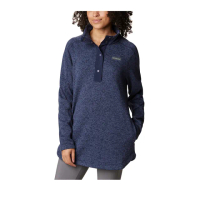 【Columbia 哥倫比亞 官方旗艦】女款-Sweater Weather™刷毛半開襟長版上衣-深藍(UAR73730NYHF)