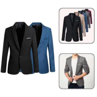 Men Blazer Classic Type Soft Texture Windproof Single Button Lapel Suit Jacket Suit Jacket for Dating