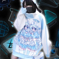 Harajuku Style Japanese Cartoon Anime Print Sweatshirts Fashion Kawaii Loose Turtleneck Long Sleeves Zipper Coat Long Hoodies