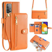 Ladies Leather Phone Case for Samsung A54 A34 A24 A14 A73 A53 A33 A23 A52 A72 A22 A82 A12 A71 A51 Wallet Flip Cover with Strap