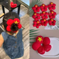 Buộc tóc bông hoa xốp cờ đỏ sao vàng scrunchies cờ đỏ sao vàng