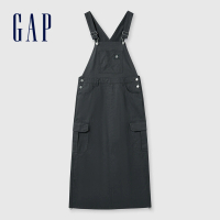 【GAP】女裝 純棉工裝吊帶洋裝-黑色(498048)