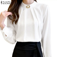 ZANZEA - เสื้อคอกลมแขนยาวผู้หญิงเกาหลี เสื้อสำนักงานผู้หญิง OL เสื้อธุรกิจ เสื้อที