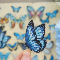 38pcs MIX Size Blue Yellow Tropic Butterfly Style PVC Sticker Scrapbooking DIY Gift Packing Label Decoration Tag