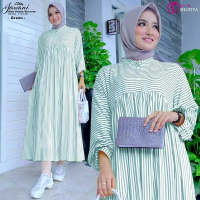 MIDI DRESS GARIS JAWANI SALUR PREMIUM // BAHAN KATUN MICRO HALUS LEMBUT SALUR SALUR Gamis Pesta Musl