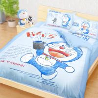 【享夢城堡】雙人加大床包薄被套四件組(哆啦A夢DORAEMON 祕密道具素描集-藍)