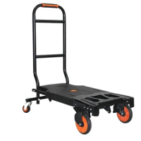 Foldable Stainless Warehouse Cart Steel Handle Metal Platform Trolley Truck Hand Trolley Camping Cart Trolley Folding