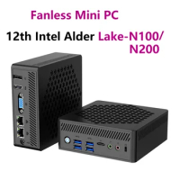 Fanless Mini PC 12th Intel Alder Lake-N100/N200 Mini PC Windows 11 Up to 3.4GHz DDR4 3200Mhz NVMe SSD WiFi6 BT5.2 Mini Computer