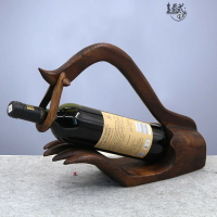 泰國實木佛手紅酒架擺件創意酒柜木雕裝飾品木質空酒瓶架葡萄酒架
