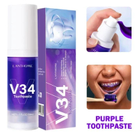 V34 Purple Whitening Toothpaste Fast Remove Plaque Smoke Stain Reduce Yellowing Oral Fresh Breath Teeth Brightening Tooth Care