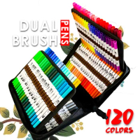 Watercolor Brush Marker Pen 120 Colored Dual Tip Manga Art Markers Felt Tip Pens Sketchbooks For Drawing Stationery Supplies