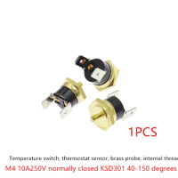 1PCS M4 10A250V Normally closed KSD301 40-150 degree Bakelite KSD-301 Temperature Switch Thermostat Sensor Thread-in Brass Probe