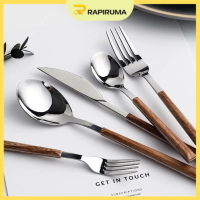 Sendok Garpu Stainless Korea Handle Kayu / Cutlery Wood Grain Set