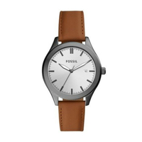 FOSSIL 40mm 男錶女錶 手錶 鐵灰色錶框 駝色真皮錶帶 男錶女錶 手錶 腕錶 BQ3345 (現貨)▶指定Outlet商品5折起☆現貨