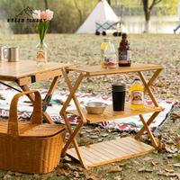 戶外露營便攜置物架野餐餐具收納桌子竹木折疊多層儲物架置物箱