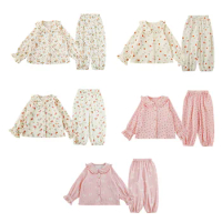 Kids Girls Pajama Sets Lace Collar Korean Children's Cartoon Cute Pajama 포켓몬 Kids Pjs Sleepwear