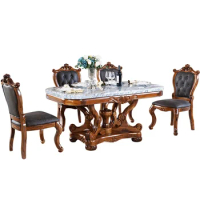 Solid Wood Natural Square Marble Table Household Ugyen Wood Long Dining Table with Six Chairs Combin