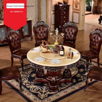 European Style Solid Wood Dining Set Family Marble Top Dining Table Set Round Shape Customized Size Kitchen Table Set