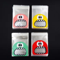 100pcs 7cm x 7cm+3 OPP Cute small Monster Sharp teeth Baking Christmas Gift Packaging Bags Wedding Cookie Candy Plastic bag