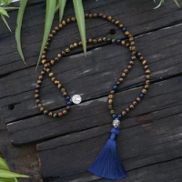 8mm Natural Beads,Tigers Eye,Chrysocolla,JapaMala,Yoga Necklace,Spiritual Jewelry,Chakras Mala,Meditation, 108 Mala Beads
