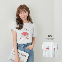 BAi白媽媽 一籃草莓棉T／插畫印圖短袖T恤－【350325】